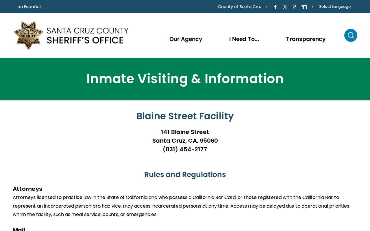 Blaine Street Facility official information page