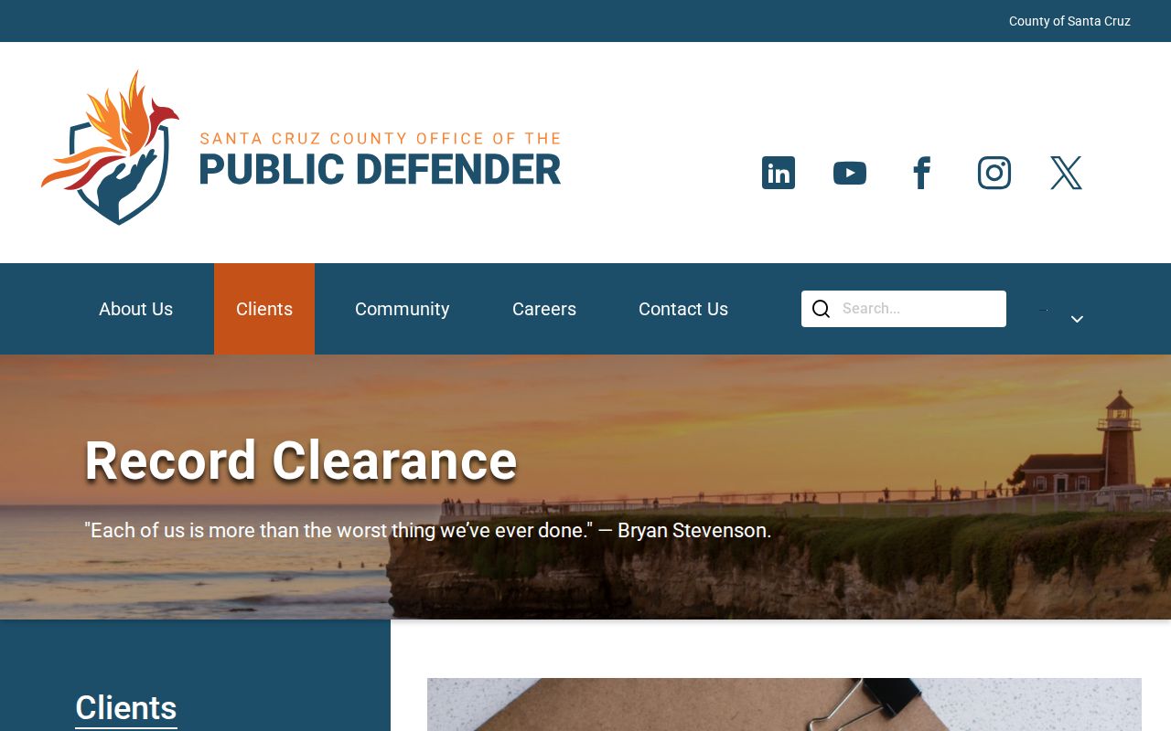 Santa Cruz Public Defender Clean Slate record clearance page