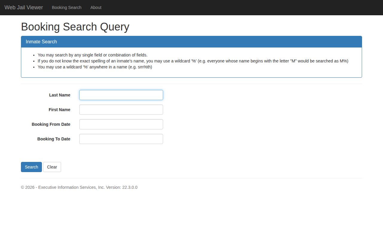 Santa Cruz Web Jail Viewer booking search fields