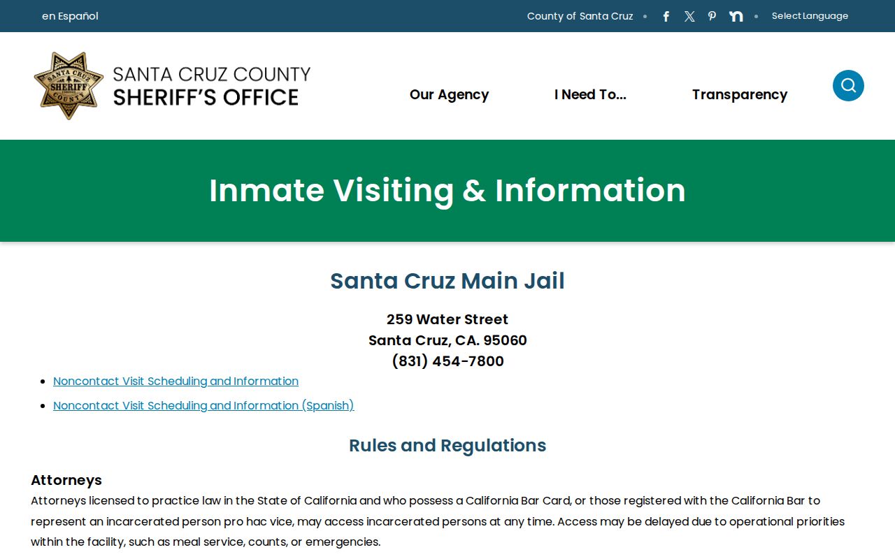 Santa Cruz Main Jail official information page