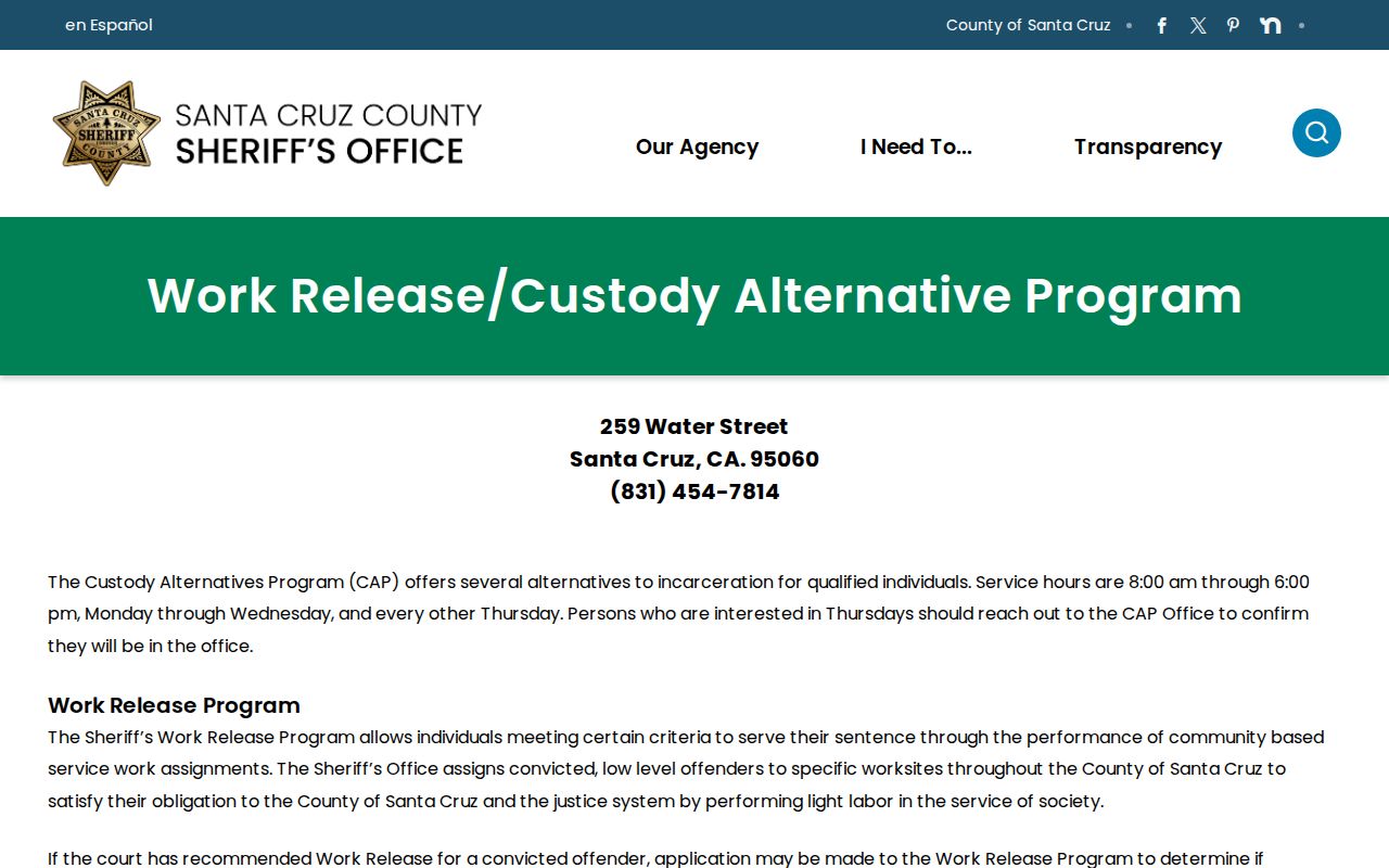 Work Release and Custody Alternatives official information page